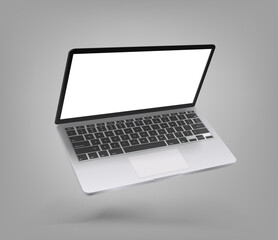 Poster - Modern laptop mockup with blank screen. Levitation effect