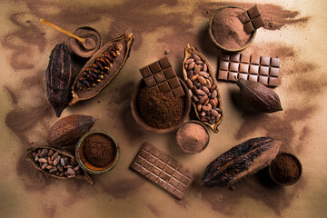 Wall Mural - Bar Of Chocolate, Cocoa Beans