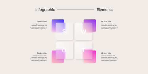 Wall Mural - SWOT analysis infographic. Square corporate strategic planning graphic elements. Company presentation slide template. Vector info graphic design.