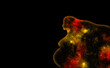 © Alrika  - Yellow and red shining universe in the shape of a pregnant woman on a black background