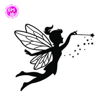 Beautiful Fairy Silhouette Vector Template
