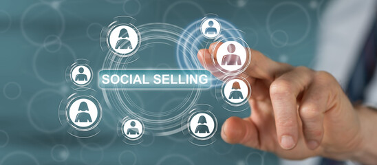 Man touching a social selling concept