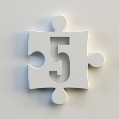 Sticker - Jigsaw font 3d rendering, puzzle piece number 5