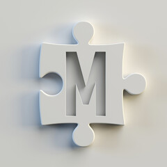 Sticker - Jigsaw font 3d rendering, puzzle piece letter M