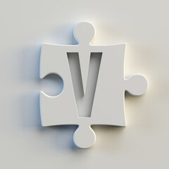 Sticker - Jigsaw font 3d rendering, puzzle piece letter V