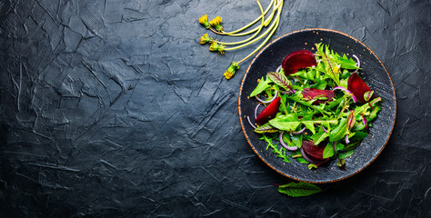 Wall Mural - Spring greens and beetroot salad,space for text