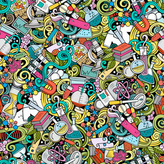 Wall Mural - science hand drawn doodles seamless pattern.