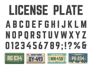 Poster - car license plates alphabet. vehicle registration signs latin alphabet, license plates numbers and l
