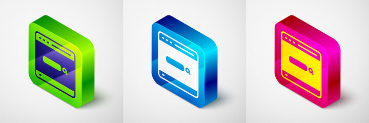 Isometric Search engine icon isolated on grey background. Square button. Vector