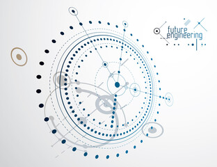 Poster - Engineering technology vector wallpaper made with circles and lines. Technical drawing abstract background.