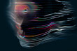 Futuristic human head, black with bright lines. Concept of artificial intelligence. 3D render / rendering.