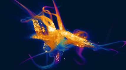 Poster - Abstract colorful glowing  fibers on a dark background. 3D render / rendering.
