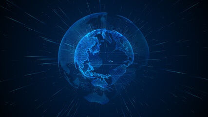 Poster - 3d rendering digital earth rotating, Global network connection, Technology high speed internet connection abstract background.