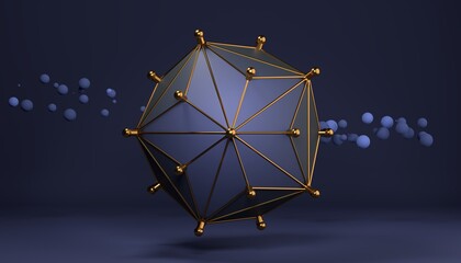 Poster - abstract composition with dark blue and gold geometric shapes. 3d render / rendering.