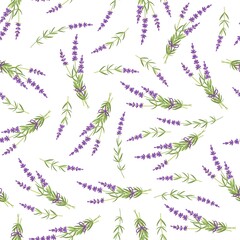 Lavender seamless pattern. Vector flat grass lavender Illustration. For wallpaper, print, textile, scrapbooking, cover desig. Medical plant. For birthday, wedding Invitation, 