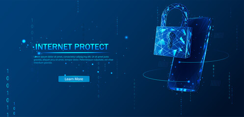 Poster - internet protection of the smartphone. protect your mobile phone with a lock that protects against c