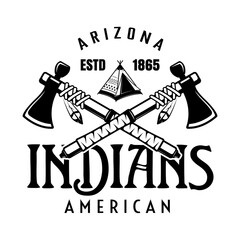 Wall Mural - Native american indians vector vintage emblem, label, badge or logo in monochrome style isolated on white background