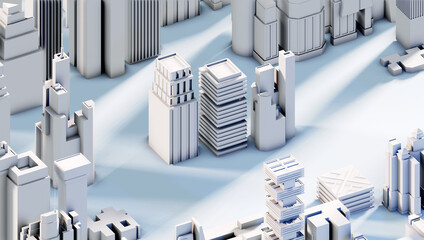 Canvas Print - 3D Render Abstract city. Modern City plan, streets and skyscrapers. Business planning, strategy and investment