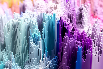 Voxel colourful abstract background Illuminated cubes 3D render. Business, science and technology concept background
