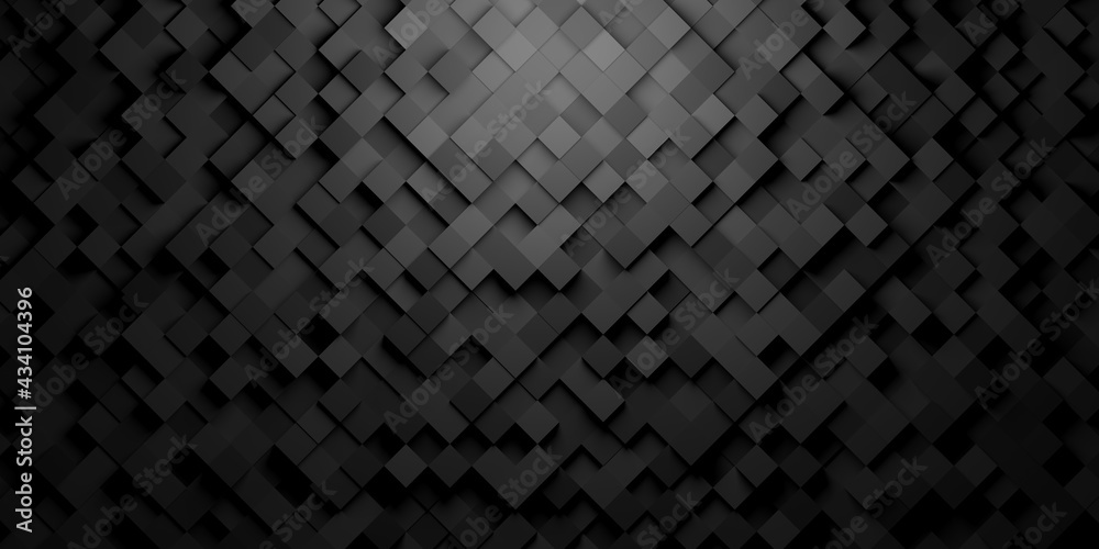 Black squares or cubes shifted rotated mosaic abstract background pattern geometrical design with ligth from top - obrazy, fototapety, plakaty 