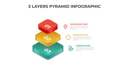 Wall Mural - pyramid infographic template with 3 layers, list, options, steps, layout vector.