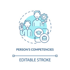 Person competencies blue concept icon. Experienced specialist skills and knowledge. Professional growth idea thin line illustration. Vector isolated outline RGB color drawing. Editable stroke