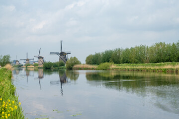 Sticker - view of historic 18-century windmills at Kinderdijk in South Holland