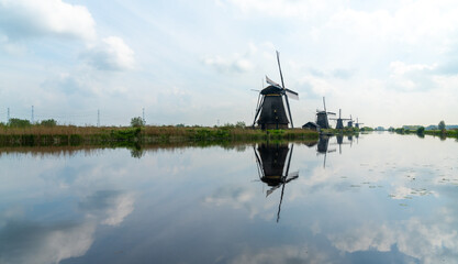 Sticker - view of historic 18-century windmills at Kinderdijk in South Holland