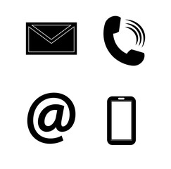 Fototapete - Contact monochrome icons set - envelope, mobile, phone, mail