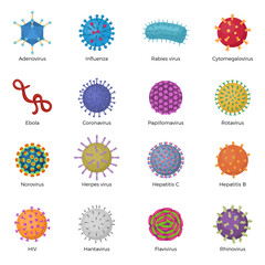 Sticker - Viruses illustrations. Microb bacillus ebola microorganism pictogram pharmaceutical laboratory symbols recent vector microorganism signs templates