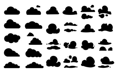 Wall Mural - black clouds. cloud icons collection, isolated flat sky elements. weather nature symbols, cloudy vec