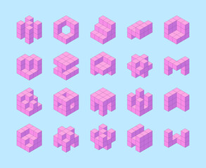 Poster - wooden blocks. game cubes kids toys geometrical square forms garish vector templates for logo design