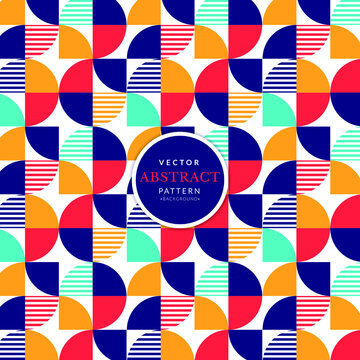 Seamless pattern with stripes. Seamless bauhaus style abstract geometric pattern. Abstract geometric shapes colorful wallpaper. Abstract bauhaus colorful background.