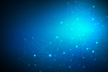 Poster - Geometric abstract background with connected line and dots. Structure molecule and communication. Big Data Visualization. Medical, technology, science background. Vector illustration.