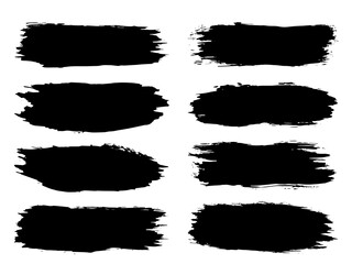 Vector collection or set of artistic black paint, ink or acrylic hand made creative brush stroke backgrounds isolated on white as grunge or grungy art, education abstract elements frame design