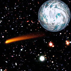 Wall Mural - comet over the earth. meteor rain. the elements of this image furnished by nasa.