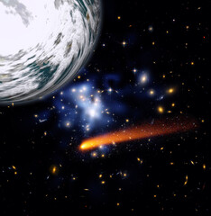 Wall Mural - comet over the earth. meteor rain. the elements of this image furnished by nasa.
