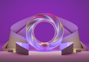 Poster - art presentation of goods. background with pearls. podium and arch for demonstrating goods. geometri