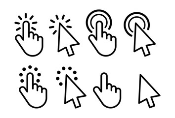 Fototapete - Pointer cursor сomputer mouse icon. Clicking cursor, pointing hand clicks icons. Set of Hand Cursor icons click. Click cursor icon.