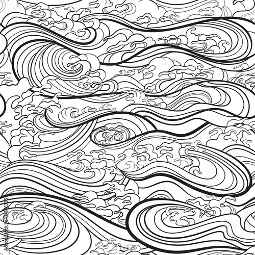 Dekoracja na wymiar  morski-wzor-z-falami-wody-w-stylu-orientalnym-grafik