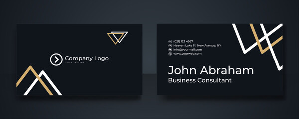 Canvas Print - Luxury black Business card design template with gold Art Deco geometric lines (VIP Gift Card). Dark background with modern triangle lines. Blue gold modern business card design