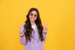 express positive emotions. cheerful kid with curly hair in sunglasses. beauty and fashion.