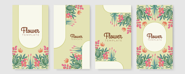 Poster - Trendy universal flower floral story templates with green watercolor leaves. Suitable for social media posts, mobile apps, cards, invitations, banners design and web/internet ads.