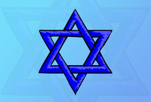Cartoon Drawn Star Of David Symbol Isolated On Color Background. Blue Judaism Icon