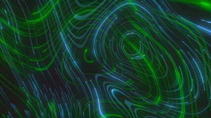 Poster - Bright curved lines pulse on dark background. Motion. Energy or electrical filaments move rapidly and pulsate in space. Beautiful patterns of neon colored lines swirl in single energy flow