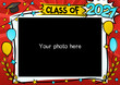 Graduation photo frame in pop art style for 2021. Bright page for class photos. Template for the design of frames for graduates, photographs, posters, cards, stickers. Vector illustration.