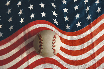Wall Mural - Baseball on stars and stripes American flag background for July 4th holiday sports background.