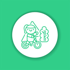 Wall Mural - Cute girl on bicycle glyph color icon. Outdoor activities kawaii pictogram.