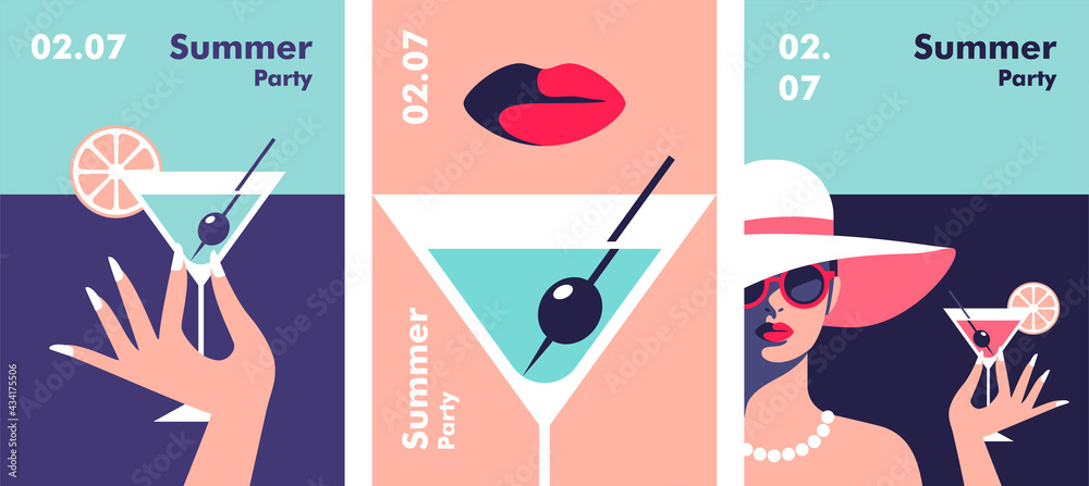 Summer party poster design template. Minimalistic style vector illustration.	 - obrazy, fototapety, plakaty 