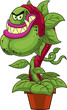Angry Evil Carnivorous Plant Cartoon Character. Vector Hand Drawn Illustration Isolated On Transparent Background